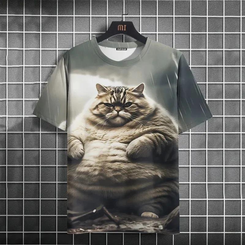 Men's Funny Cat Printed T Shirt Short Sleeve Tees Tops 3D Print O-Neck Shirts Party Summer Casual Men's Clothing Shirt