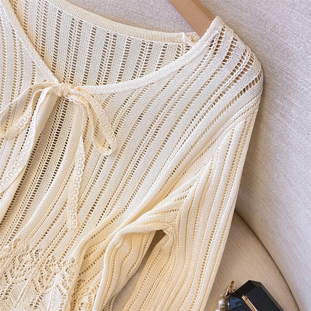 Короткий кардиган с ажурной вязкой для женщин, летняя тонкая рубашка с солнцезащитным кремом, нежный топ