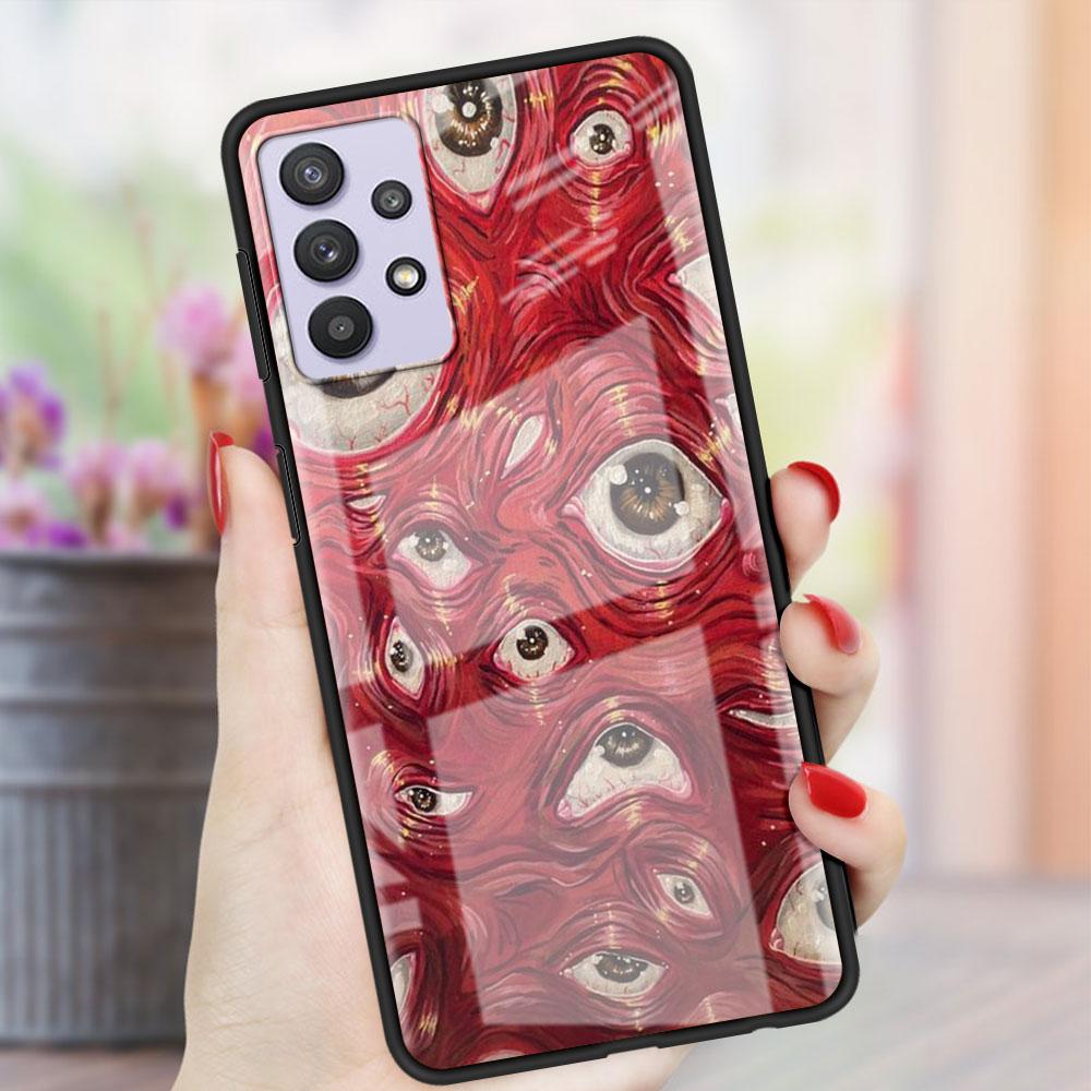Стеклянный чехол со страшным лицом и глазами, смайликом для Samsung Galaxy A52 A71 A50 A51 A70 A21s A31 A72 A10 A12 A30 A22 5G, чехол для телефона
