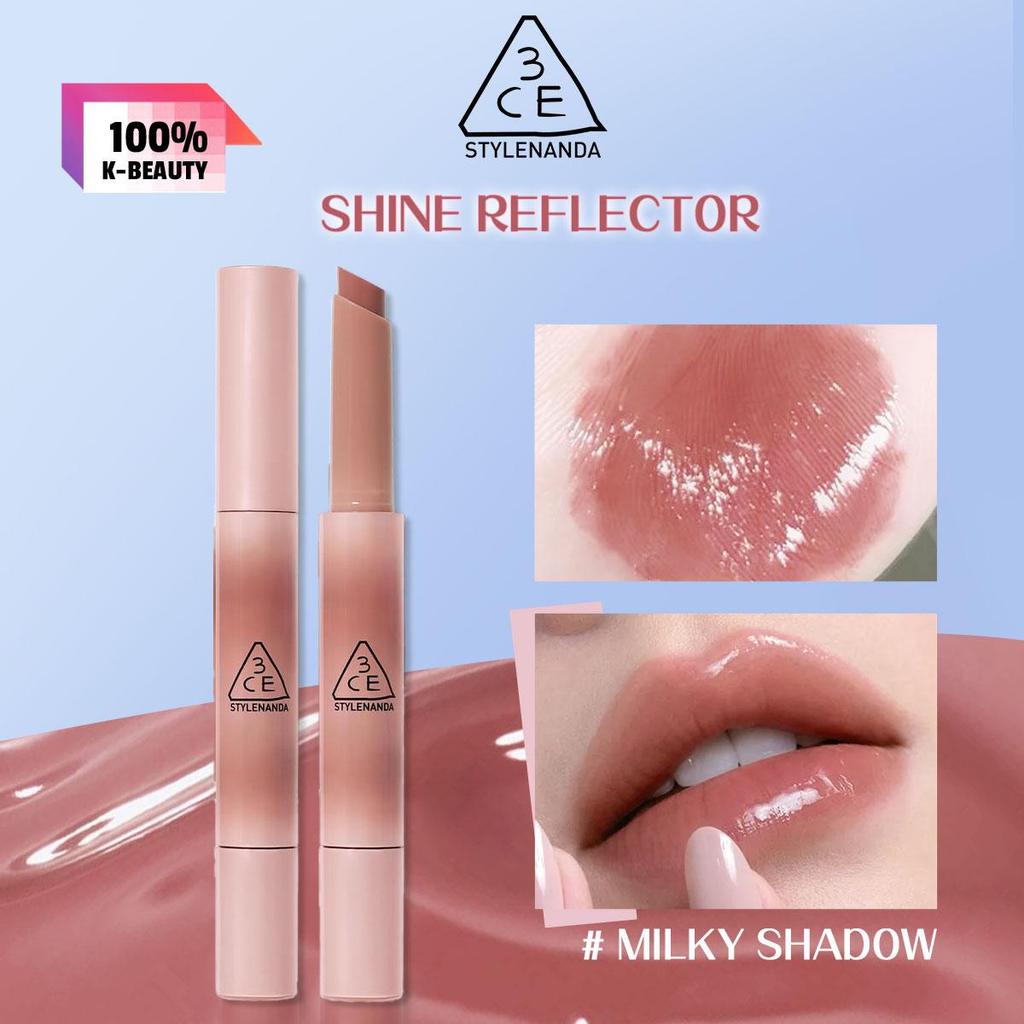 Блеск для губ 3CE Shine Reflector - Milky Shadow, 1,7 г / 0,06 унции, Финиш с высоким блеском
