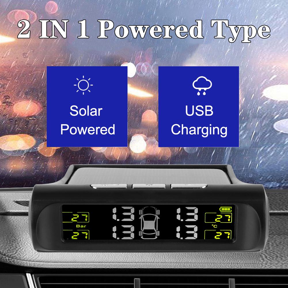 Tyre Temperature Monitor Universal Auto Security Alarm Systems Car Tire Pressure Monitoring System USB / Solar TPMS 0-6Bar