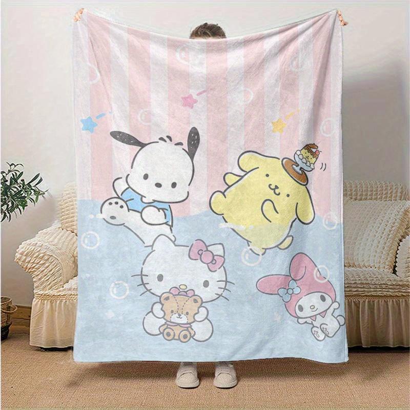 1pc, Sanrio Adorable Characters Home Decor Flannel Blanket, Perfect Gift for Bedroom, Living Room, Travel, Camping, Car, Beach, Office Nap. Ideal Sofa