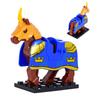1pcs Medieval Horses Grey Bodies Blue Saddle Blankets White Horse Emblems Yellow Trims Building Block