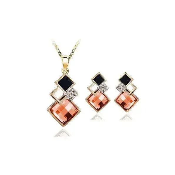 Square Diamond Inlaid Necklace Earrings Set Collarbone Chain Accessories Gifts Fashion Creative Decoration Korean Minimalist