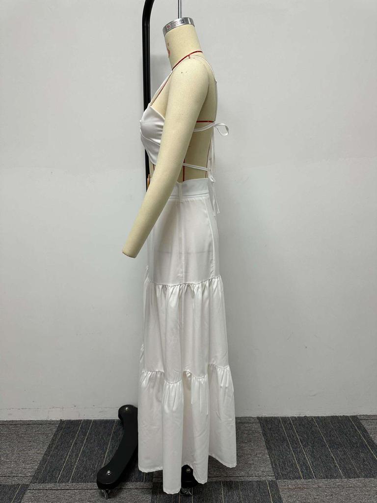 Европейский и американский сексуальный однотонный комплект с юбкой-бандажом на бретелях неправильной формы