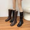 Виноградная мать зима новые длинные рыцарские сапоги женские трендовые на маленькой толстой подошве увеличивающие рост сапоги удобная мягкая подошва не устают ноги