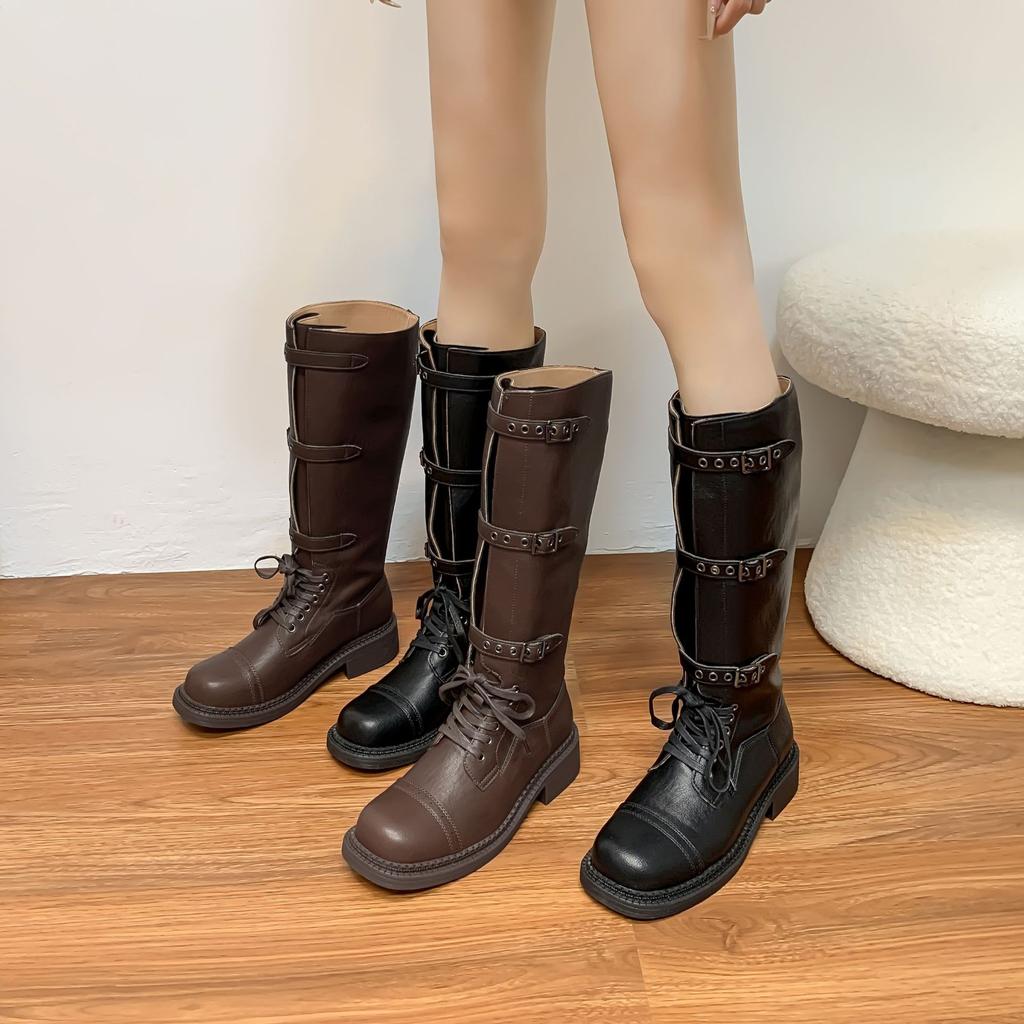 Виноградная мать зима новые длинные рыцарские сапоги женские трендовые на маленькой толстой подошве увеличивающие рост сапоги удобная мягкая подошва не устают ноги