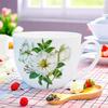 600ml Large Capacity Bone China Cup - Floral Ceramic Cup for Milk Oatmeal Breakfast, Safe for Oven Microwave Dishwasher