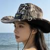 Summer leopard print big edge top hat cow head belt accessories pu cowboy hat women's sunshade sun American versatile hat