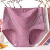 Lady Underpants High Waist Plus Slze Lace Trim Butt-covered Tummy Control Solid Color Elastic Panties Seamless Comfort Daily Sport Briefs