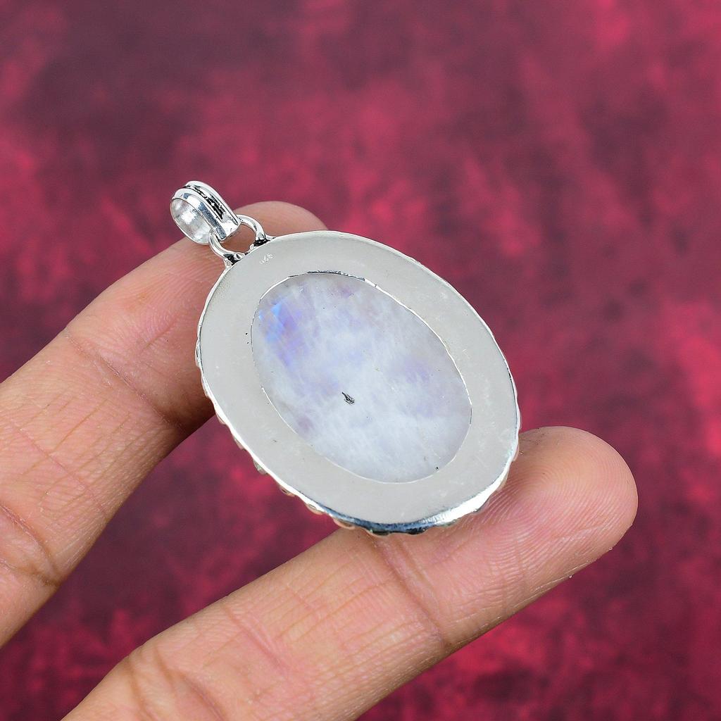 Ювелирные изделия из радужного лунного камня, подвеска из стерлингового серебра 925 пробы, красивая ювелирная подвеска ручной работы