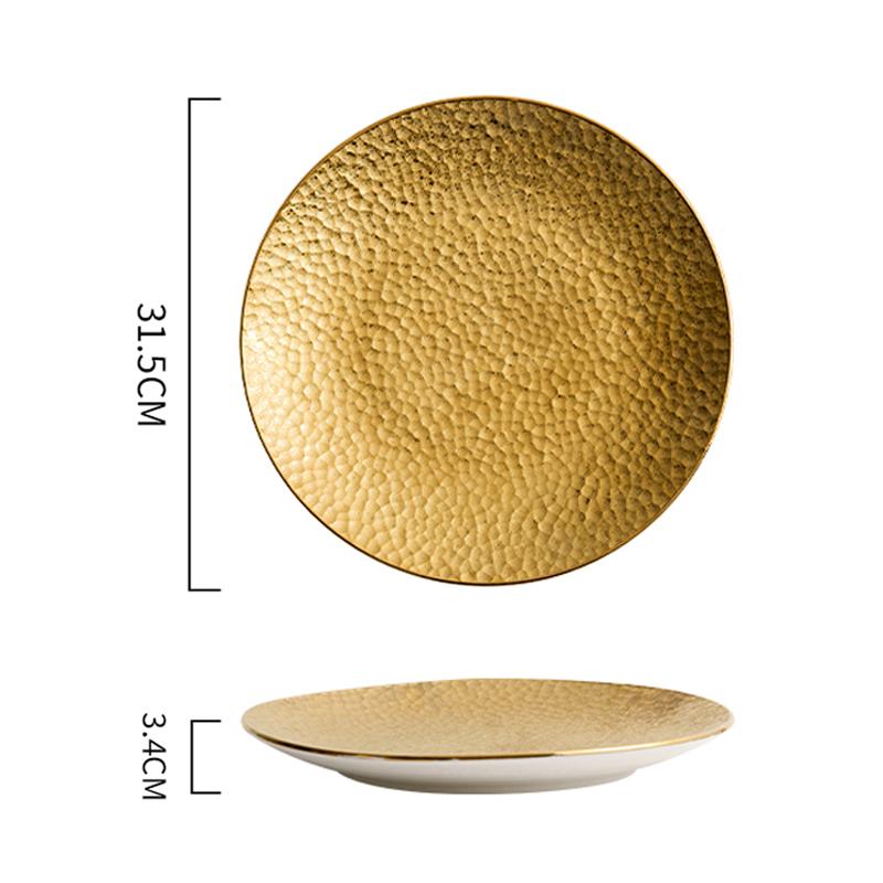 Hammer Texture Ceramic Golden Shallow Plate Steak Plate Dessert Dish Salad Plate Service Plates Restaurant Creative Tableware