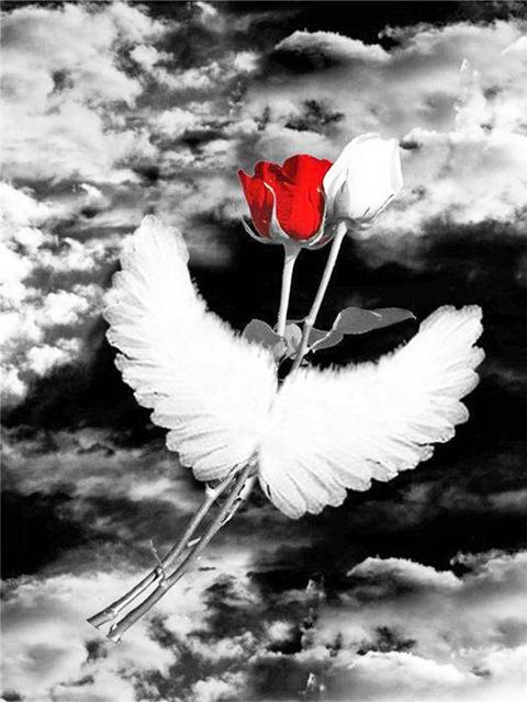 DIY Алмазная картина Цветочная мозаика Алмазная роза 5D Картина Горный хрусталь Вышивка крестом Черный Красный Настенное искусство