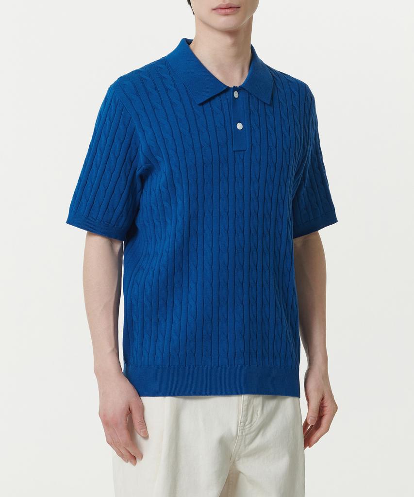 MUSINSA STANDARD Cable Knitted Polo Shirt [Blue]