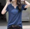 Short-sleeved T-shirt Women's V-neck Loose and Thin 2025 Summer Large Size Solid Color Simple Half-sleeved Top