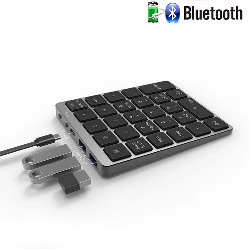 Беспроводная цифровая клавиатура Bluetooth с USB-концентратором, двухрежимная перезаряжаемая цифровая клавиатура для планшетного ноутбука