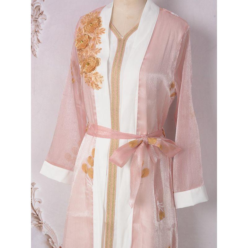 Magic Queen Middle East Ethnic Embroidery Sequin Cardigan Base Skirt Two-piece Set Robe Dress