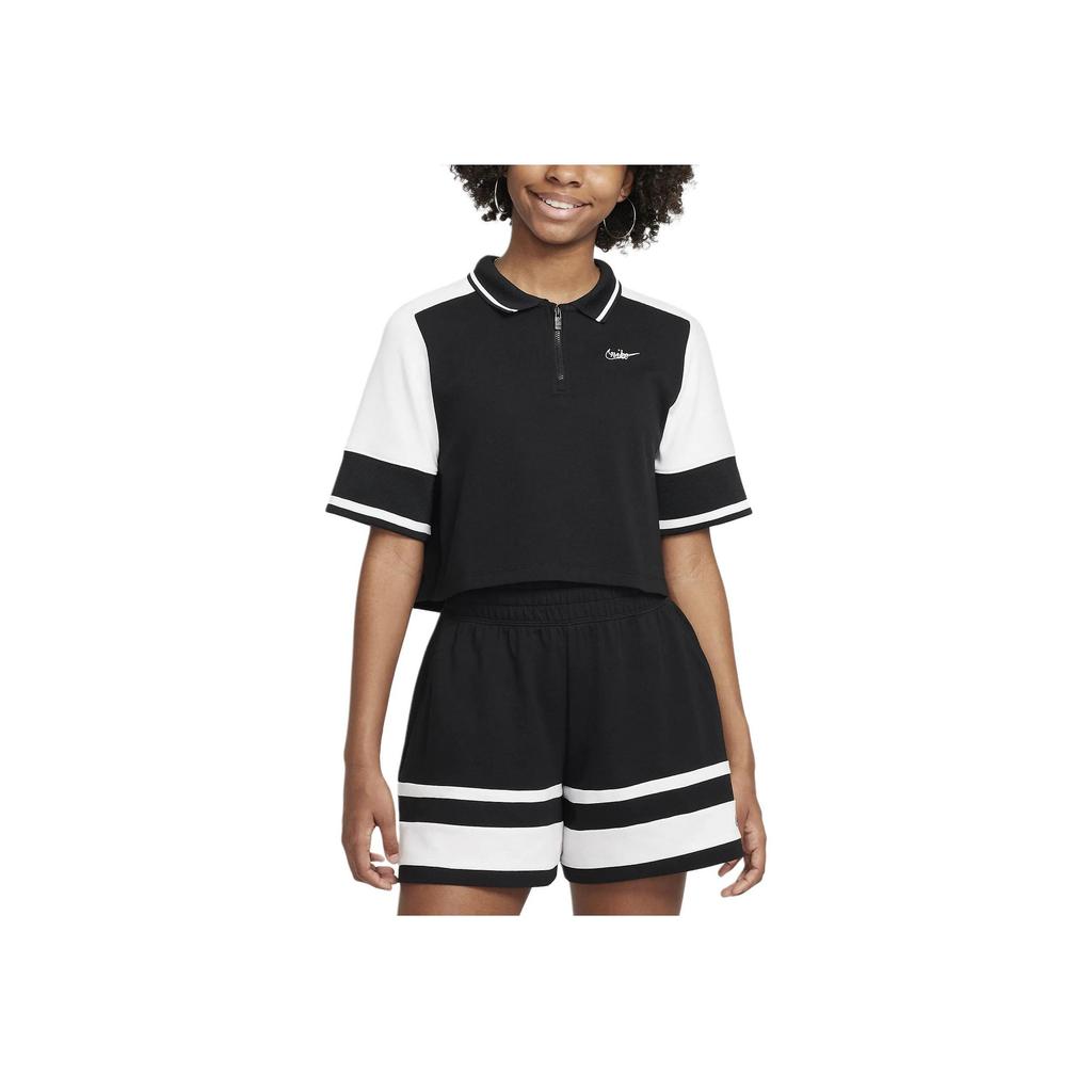 Nike Футболка-поло Colorblock с коротким рукавом, спортивная, повседневная, женская, топы, черный, белый FV0188-010