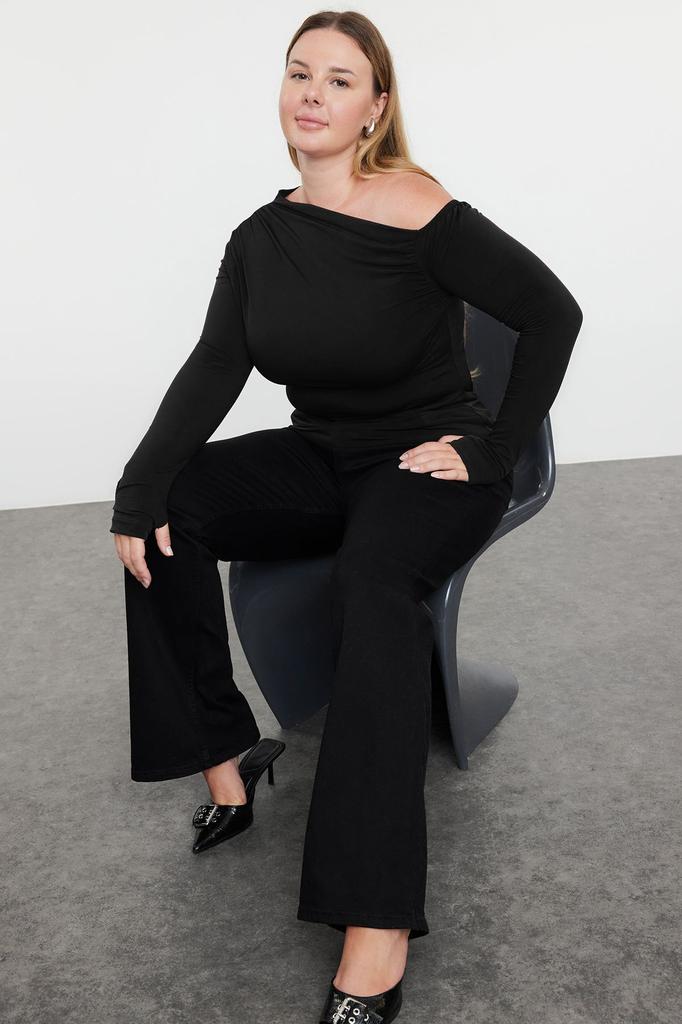 Women's Plus Size Blouse Black Sandy Knitted Plus Size Blouse