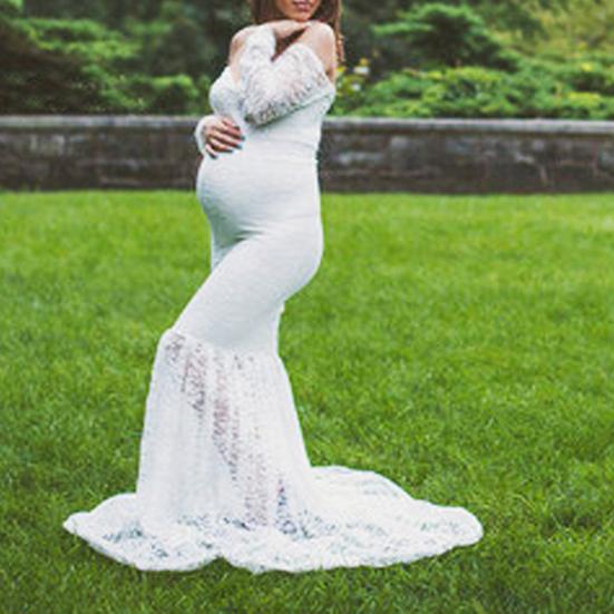 Miss Angel сексуальное платье для беременных с кружевом длиной до пола, сексуальное платье с открытыми плечами