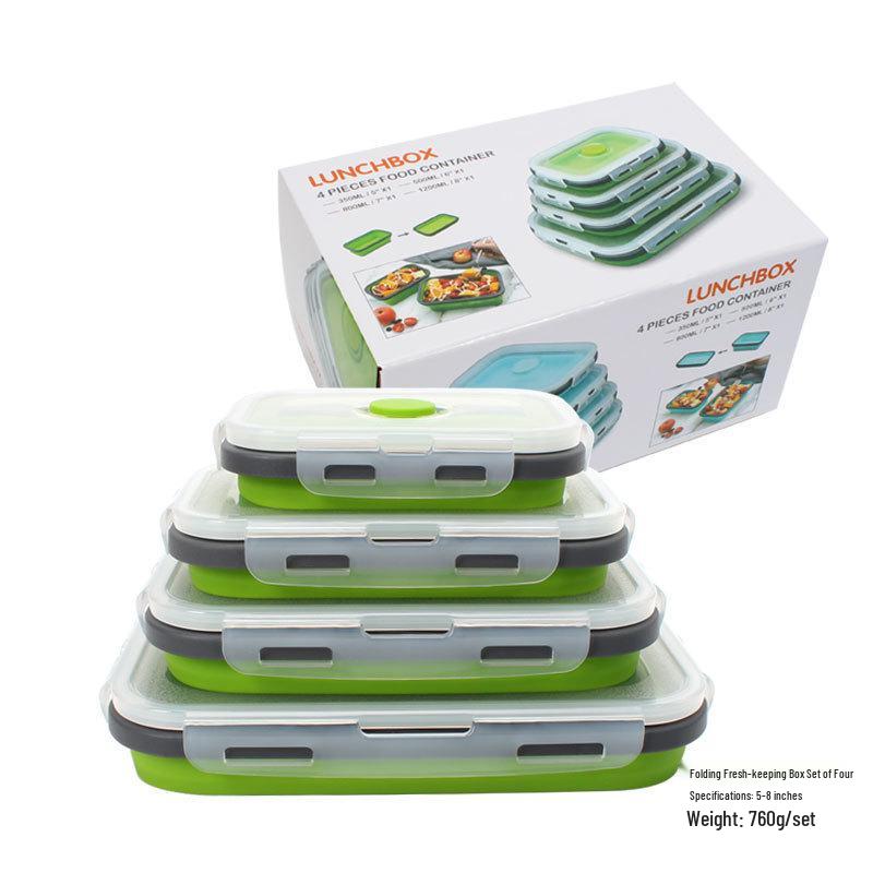 Portable Silicone Food-Grade Folding Lunch Box, Microwave Safe for Students & Travel