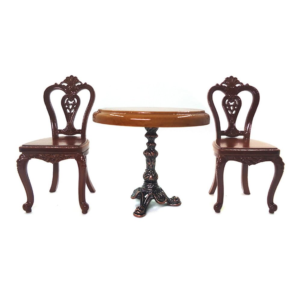 Moin moin Миниатюрная мебель Масштаб Набор стол и стулья Кукольный домик Кафе Одинарный Ретро Антикварный стиль с Коричневой Куклой 2406mini44 1/12 & (Набор из 3 предметов) /
