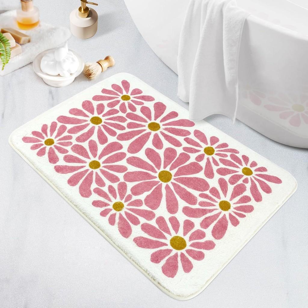 Sweet Flower Pattern Plush Absorbent Floor Mat Carpet For Home