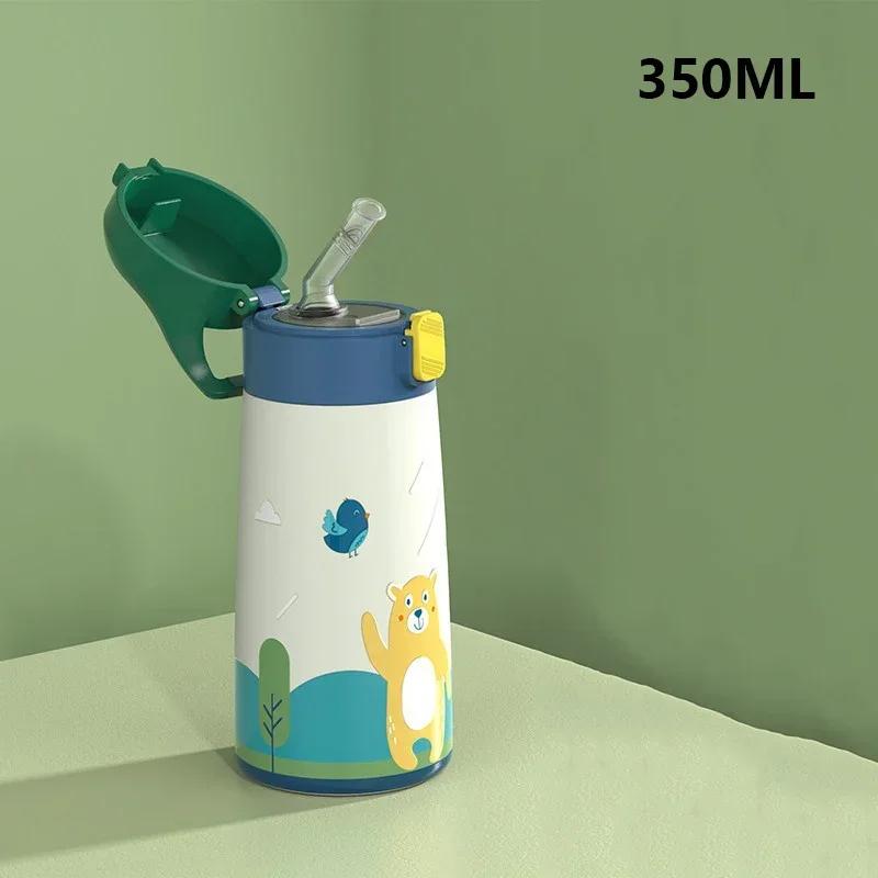 Kids Stainless Steel Straw Thermos Mug with Case Cartoon Leak-Proof Vacuum Flask Children Thermal Water Bottle Thermocup