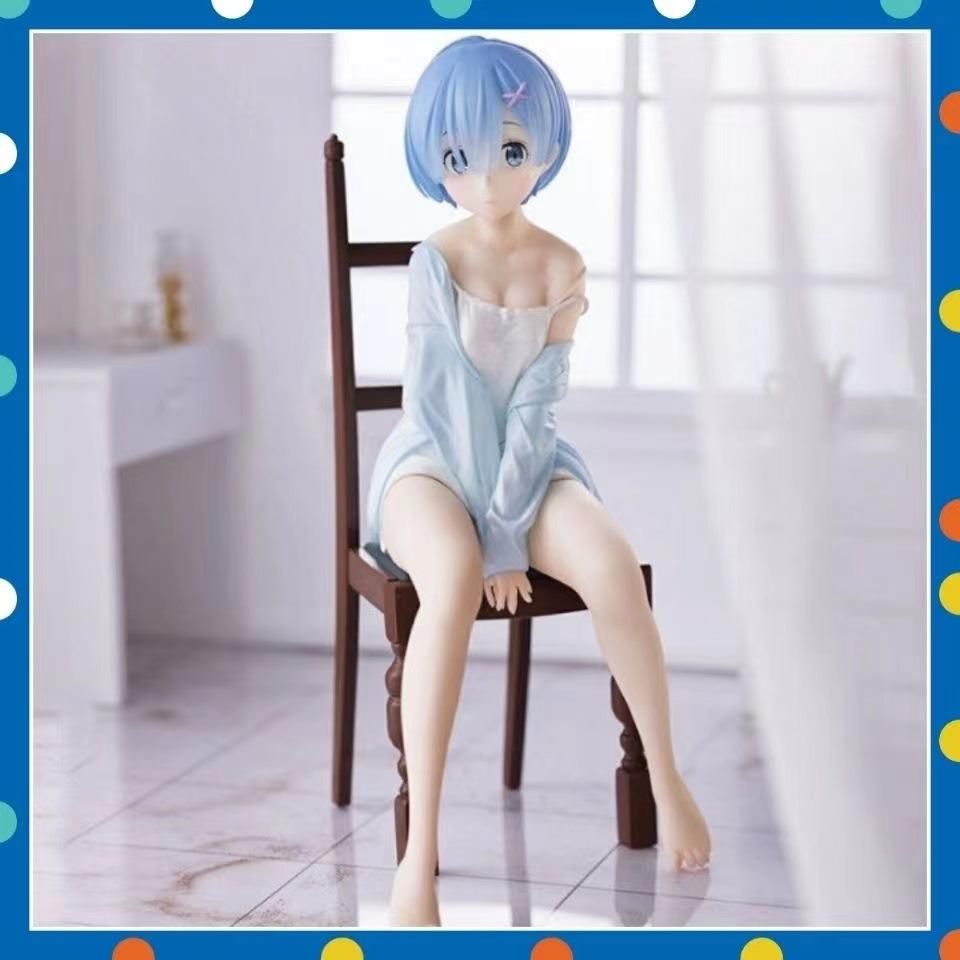 20CM Anime Figure Re:Zero kara Hajimeru Isekai Seikatsu Rem Ram Pajamas Sitting Chair Cute Model PVC Doll Toys Ornaments