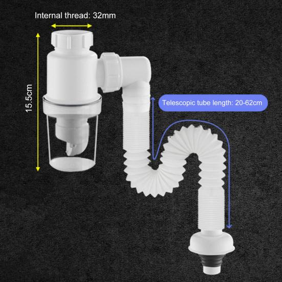 1 Set Sink Drain Pipe Easy Installation Odor Resistant Universal Sewer Pipe Kit for Bathroom Home Kitchen