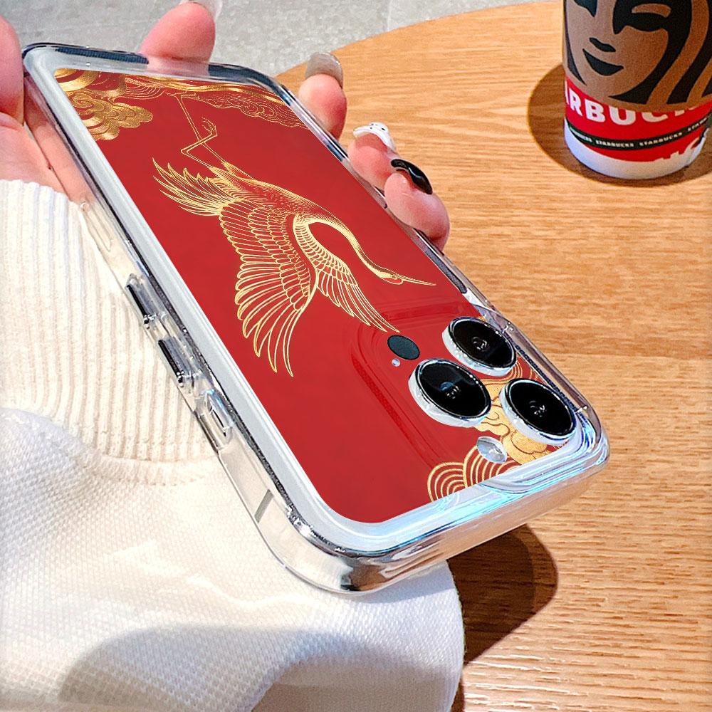 Чехол для телефона "Золотой журавль на красном фоне" для IPhone 14 15 16 17 13 12 11 Pro Max Plus 12 13 Mini Защитный чехол из ТПУ