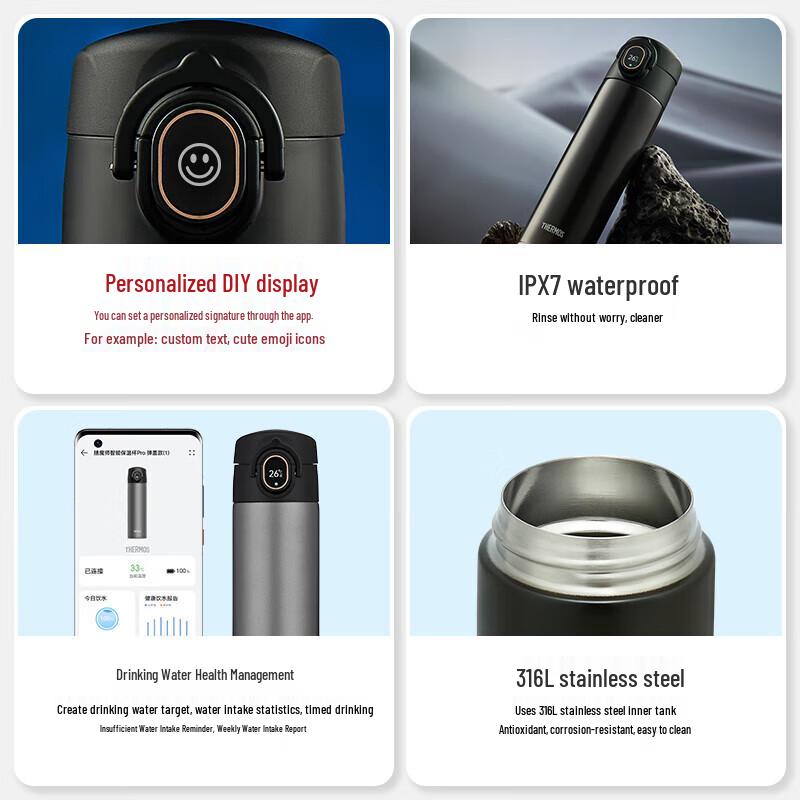 Thermos Умная цифровая дисплейная термобутылка из нержавеющей стали 316L