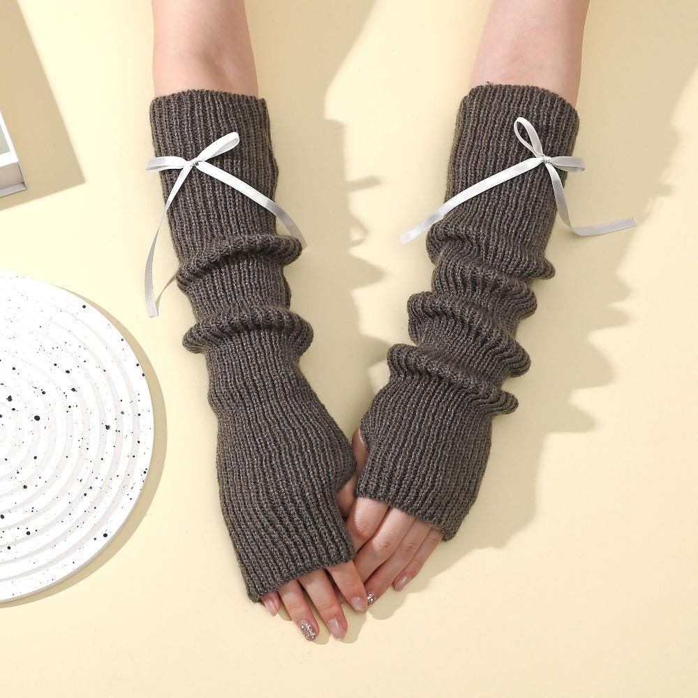 Fashion Y2K Long Wrist Gloves Thicken Bowknot Arm Warmers Soft Solid Color Knitted Arm Sleeves Women