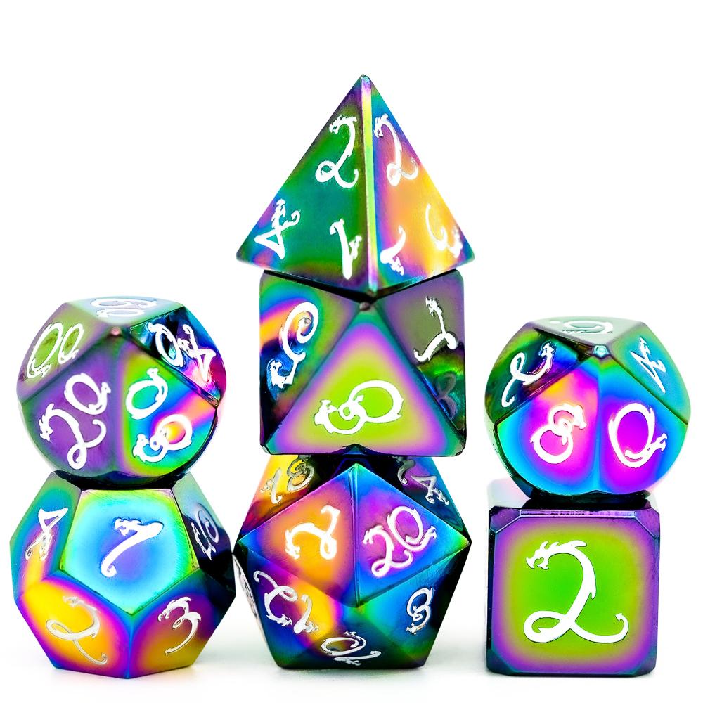 Металлический набор кубиков Cusdie для D&D с шрифтом "Дракон", 7 шт., полиэдрический набор кубиков DND для ролевых игр, настольных игр Pathfinder и других настольных игр