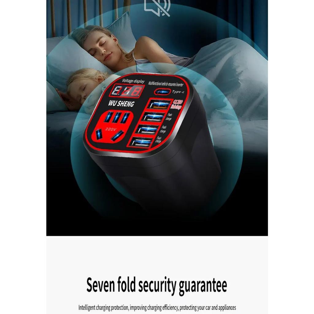 Автомобильный инвертор 24 В 12 В 220 В 120 Вт со светодиодным дисплеем 3, устанавливаемый в автомобиле инверторный преобразователь с чашкой, зарядное устройство QC, карманный инвертор