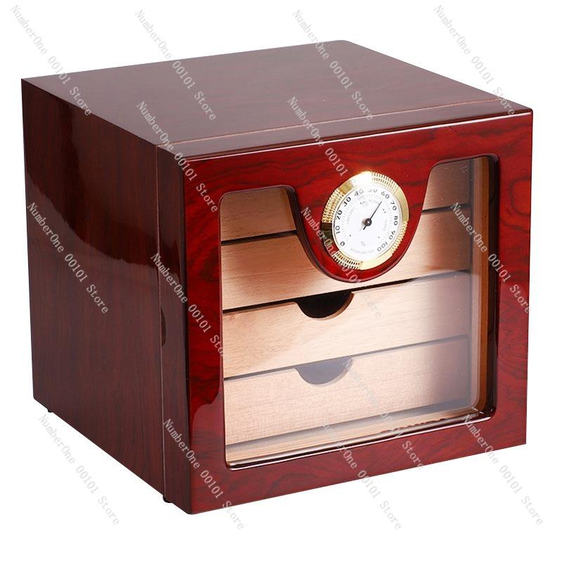 High-gloss black piano lacquer cigar cabinet cedar wood moisturizing humidor storage box large capacity luxury cigar collection