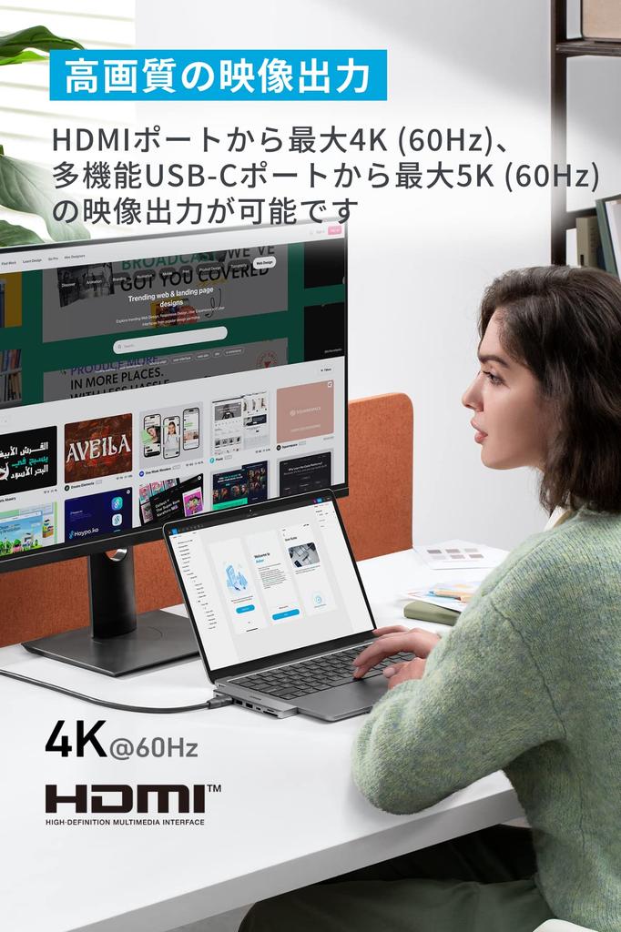 Концентратор Anker 547 для Thunderbolt 4 100 Вт с поддержкой USB PD Порт 4K HDMI Слот для карт microSD SD Порт 5 Гбит/с Порт Высокоскоростная передача данных USB-C (7-в-2,