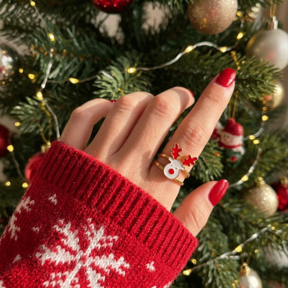 Cute Cartoon Finger Rings Stainless Steel Santa Claus Ring Trendy Christmas Rings Women