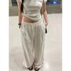 Wide Leg White Linen Pants Woman Casual Basic Summer 2024 Oversize Female Straight Trousers Baggy Elastic Waist Pants