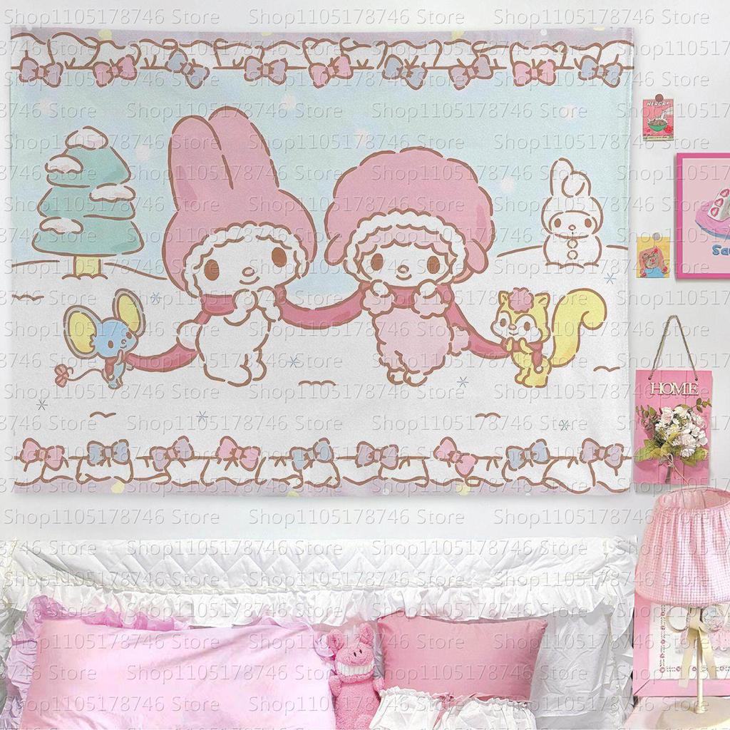 Гобелен с принтом в стиле мультфильмов Sanrio, милый мультяшный стиль, фэнтезийный фон, домашний декор, гобелен с принтом «Сердце девочки»