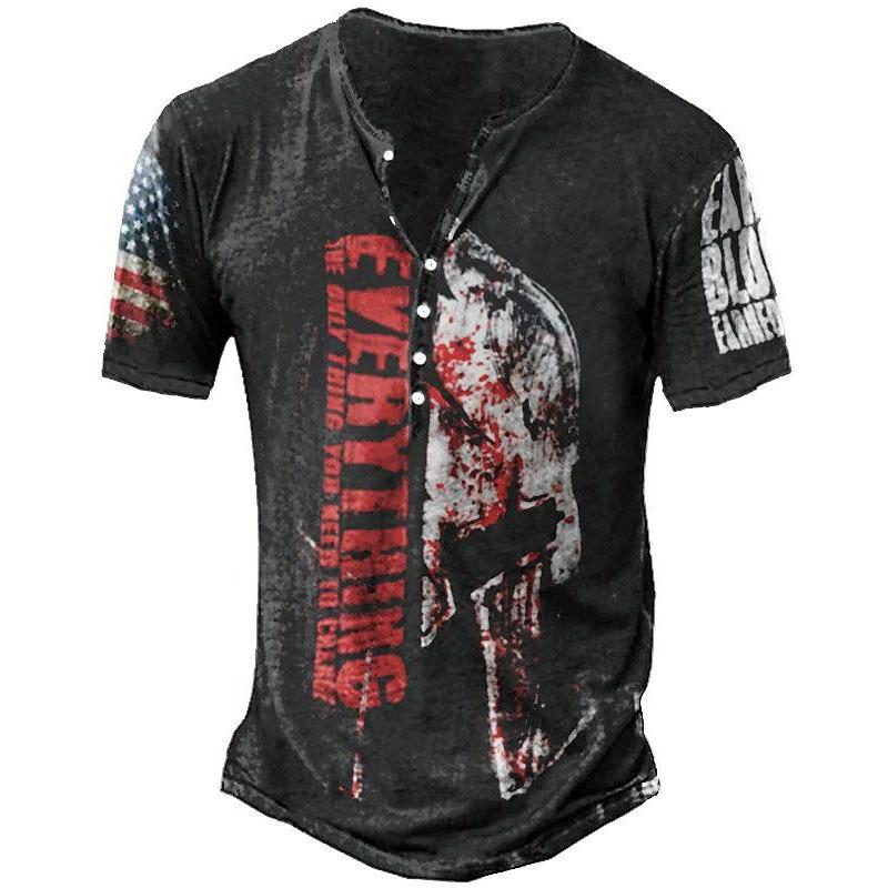 2023 Новая летняя модная футболка в винтажном стиле с коротким рукавом, мужские приталенные футболки с V-образным воротником и пуговицами, топы.