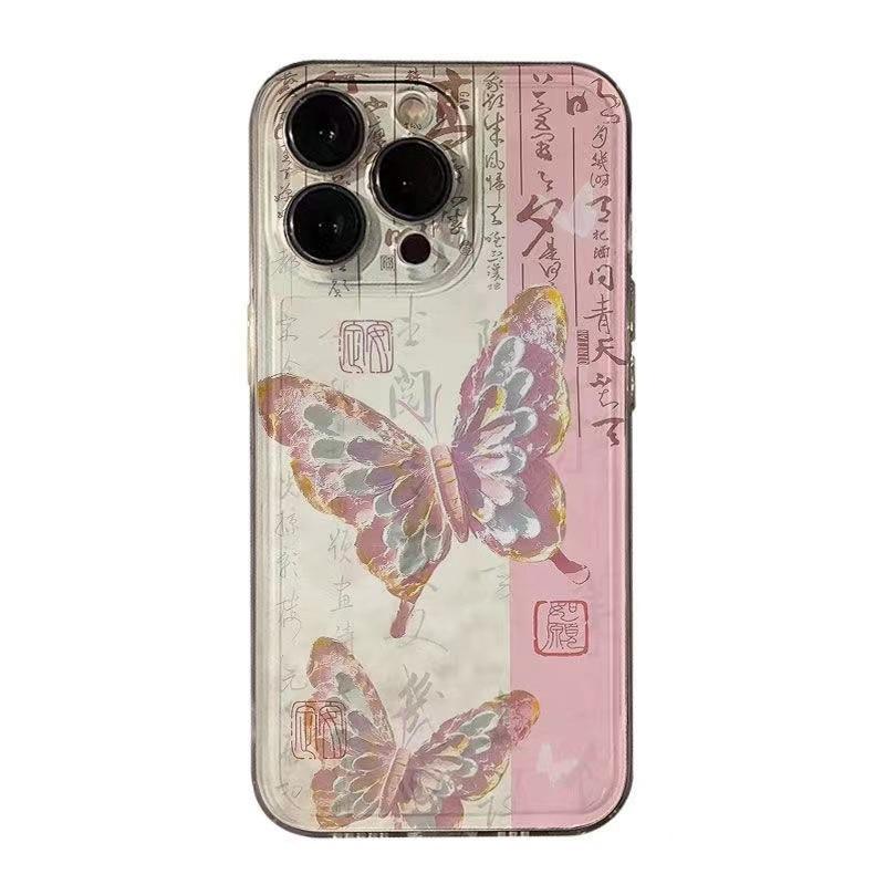 Новый китайский масляный порошковый бабочка подходит для чехла iPhone 16promax iPhone15pro персонализированного 14plus.