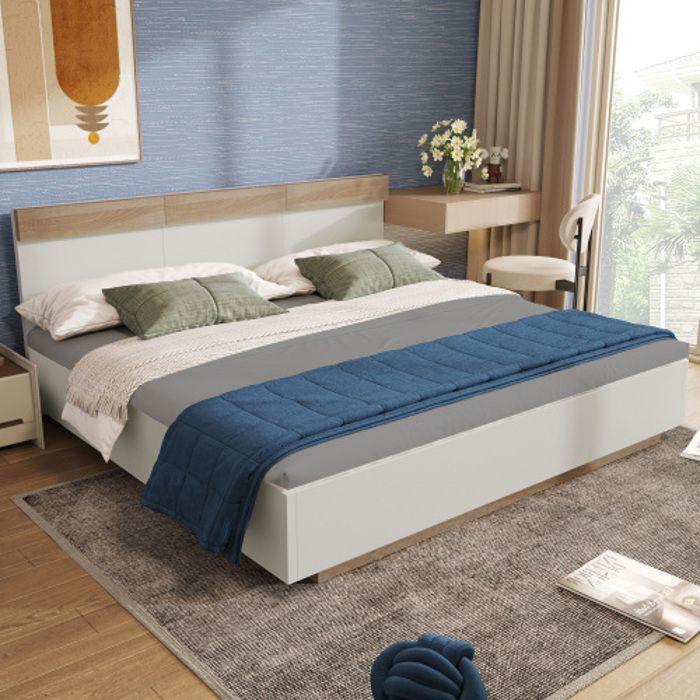 Lit suspendu - MUVOE - Sonoma Oak/White - 2 places - Design contemporain - Tête de lit spacieuse