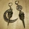 Asymmetrical Crow Skull Pentagram Design Dangle Earrings Retro Punk Style Alloy Jewelry Halloween Club Accessories
