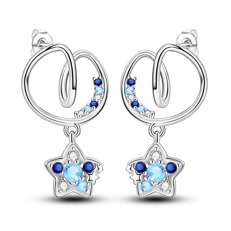 Hot Selling 925 Sterling Silver Blue Stars Butterfly Zircon Exquisite Earrings Suitable For Girls' Charming Jewelry Gifts