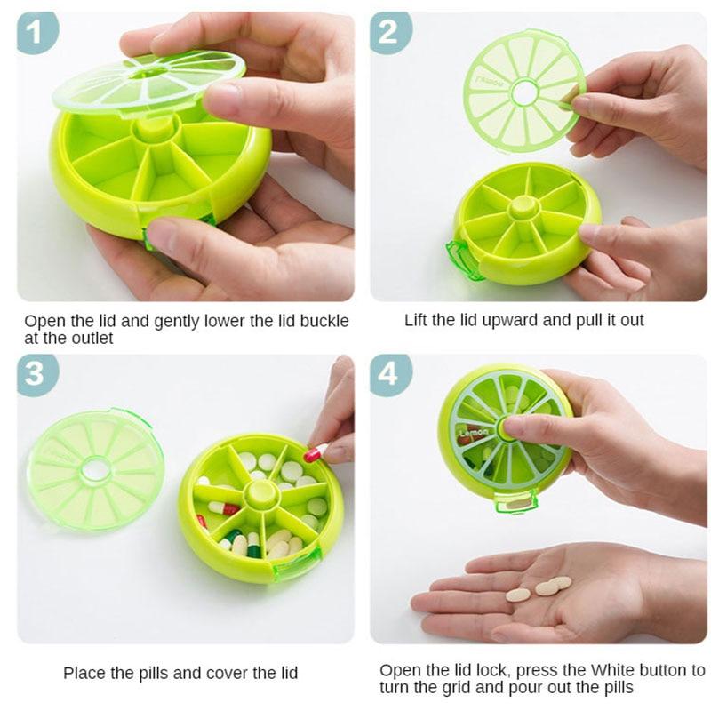 Rotating 7 Days Pill Container Lemon Pill Box Splitter Pill Organizer Medicine Box Travel Dispenser Pillbox Health Care Tools