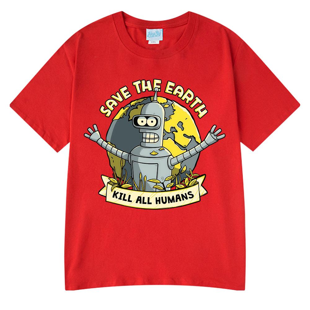 Save The Planet Kill All Humans Funny Robot T ShirtsUnisex Clothing Retro Short Sleeve T-shirts Oversized Cotton Tee Shirt