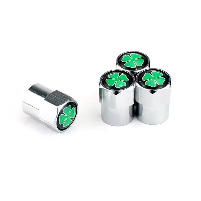 4Pcs Four-leaf Clover Logo Metal Car Wheel Tire Valve Stem Caps Fashion Badges Auto Tire Valve Dust Motorcycles Accessories