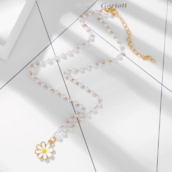 Женское ожерелье с белым цветком, капающее масло, темпераментное, блестящее, с искусственным жемчугом, бисерная цепочка, кулон, ожерелье, модная бижутерия