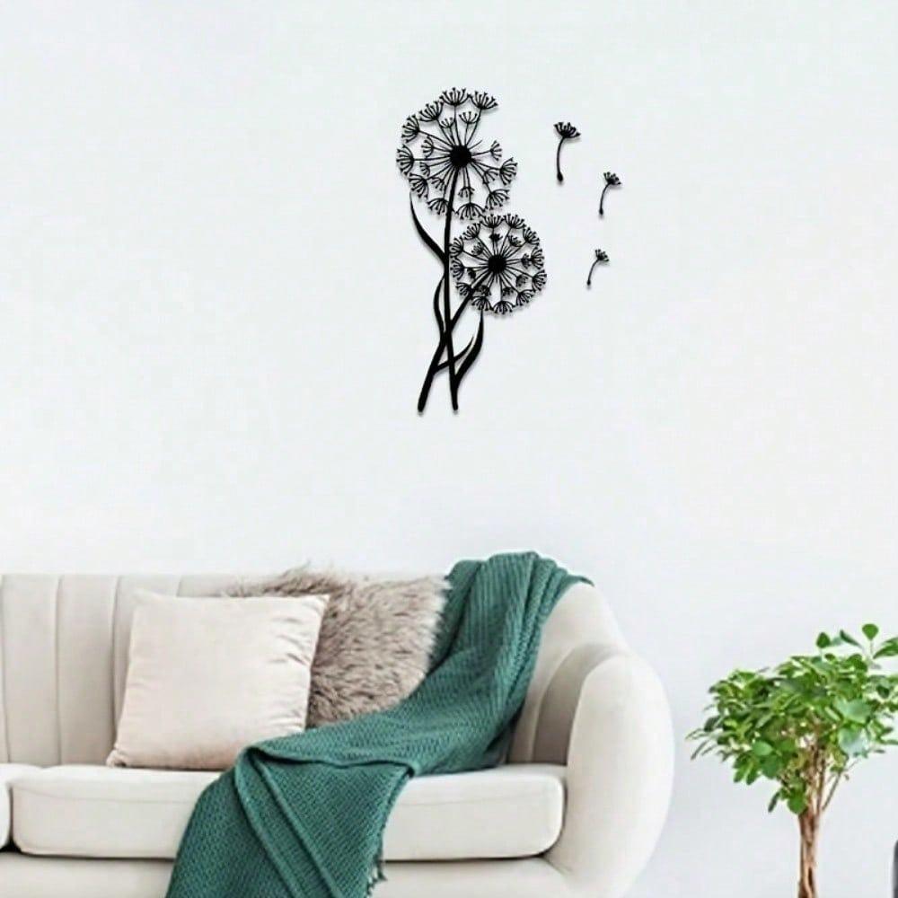 1 PC Black Iron Wall Art Elegant Flying Dandelion Modern Home Decor for Bedroom, Living Room, or Bathroom. Waterproof, Rustproof & Durable Wall Decor